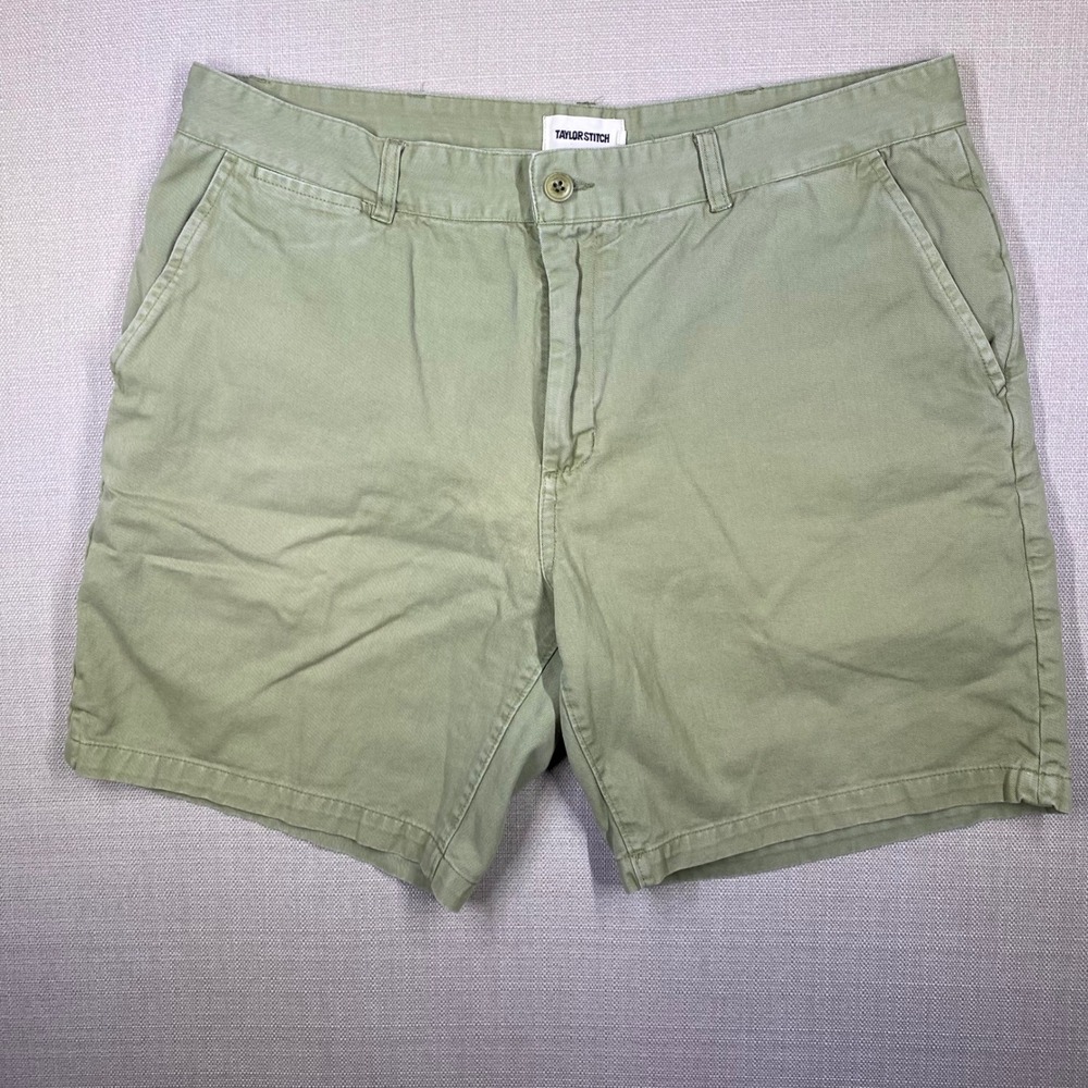 Taylor Stitch Mens The Foundation Chino Shorts Olive Green Cotton Twill Size 36